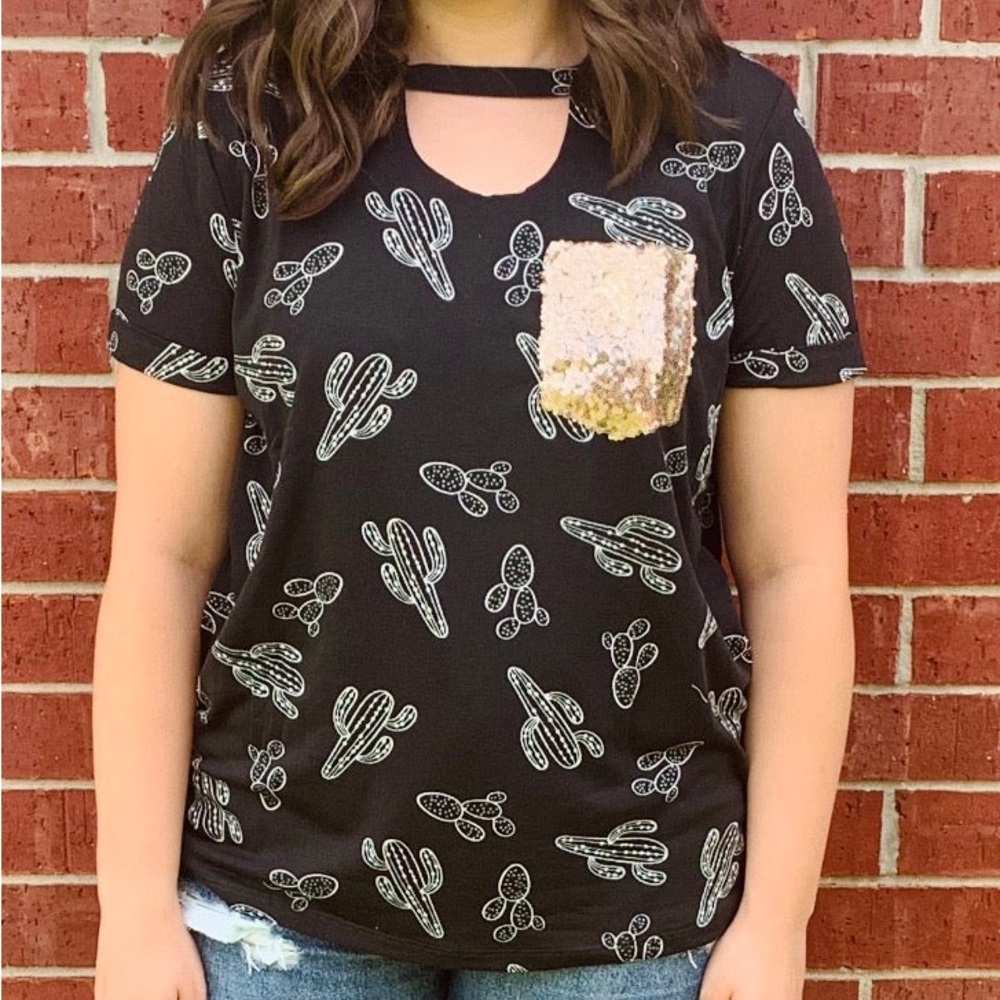 Grace & Emma Black w/ cactus print tee shirt